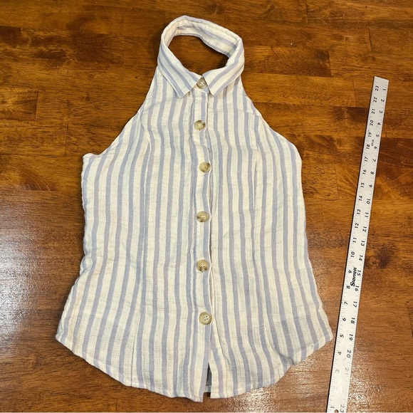 Millibon 100% cotton cream blue striped halter top with collar size small - Picture 1 of 6